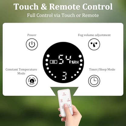 3L Reptile Fogger - Reptile Humidifier Fogger with Humidity Control Sensor, Timer & 3 Adjustable Mist Levels, Touch & Remote Control, Reptile Mister for Reptiles Amphibians Snake Herps
