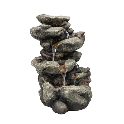 Alpine Corporation TZL154 14" Indoor Tabletop Rainforest Rock Water Fountain with LED Lights, Tiered Desktop Fountain for Home and Office Décor, Gray - style: Rock Water w/ LED's