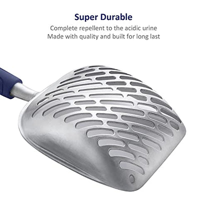 WePet Cat Litter Scoop, Aluminum Alloy Sifter, Kitty Metal Scooper, Deep Shovel with Diagonal Sifting Hole, Long Handle, Kitten Poop Lifter for Litter Box, Large Size, Blue Handle - color: #01 Blue, size: Large