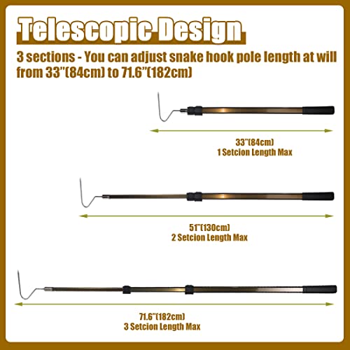 71.6" Snake Hook Retractable Reptile Catcher Stick Tongs Grabber Handling Tool for Rattlesnakes Python Copperhead Removal Catching - color: Champagne