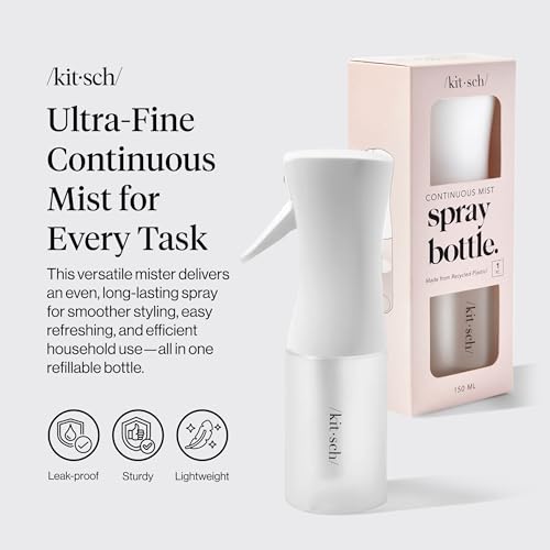 Kitsch Continuous Spray Bottle for Hair – Fine Mist Water Mister & Water Spray Bottle – Recycled Hair Spray Bottle – Spray Bottles for Cleaning, Styling, Plants & More – White, 150ml - color: White