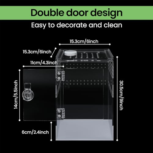 Tall Arboreal Tarantula Enclosure【𝐍𝐨 𝐀𝐬𝐬𝐞𝐦𝐛𝐥𝐲 𝐑𝐞𝐪𝐮𝐢𝐫𝐞𝐝】, Jumping Spider Enclosure, Front Above Opening, Cross Ventilation, Acrylic Arboreal Reptile Enclosure,Praying Mantis Enclosure - size: 6*6*9in