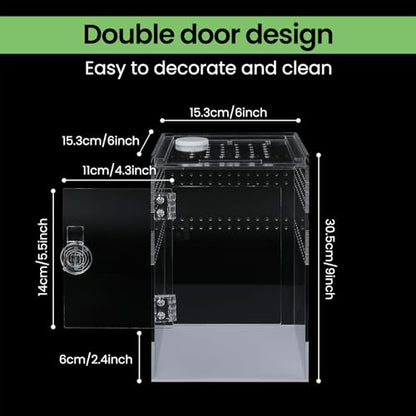 Tall Arboreal Tarantula Enclosure【𝐍𝐨 𝐀𝐬𝐬𝐞𝐦𝐛𝐥𝐲 𝐑𝐞𝐪𝐮𝐢𝐫𝐞𝐝】, Jumping Spider Enclosure, Front Above Opening, Cross Ventilation, Acrylic Arboreal Reptile Enclosure,Praying Mantis Enclosure - size: 6*6*9in