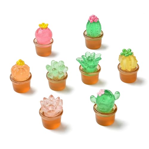 40 pcs 8 Styles Mini Resin Cactus Cacti Figurines Cute Simulation Plants Pot Decorations for Home Office Desk Tabletop Car Interior Dashboard Ornaments - color: 40pcs-20~23x27~35.5mm-resin Cactus Ornaments