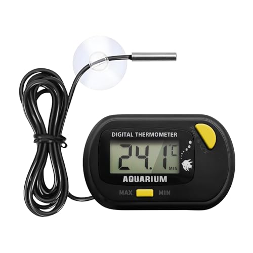 Digital Aquarium Thermometer for Fish Tank & Reptile Terrarium Large LCD Display with MAX/MIN Memory, Waterproof Submersible Water Temperature Gauge for Freshwater & Saltwater Tanks (Orange) - color: Orange