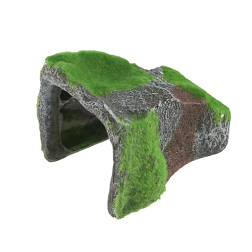 Tortoise Hide Cave Reptile Rock Hideout Cave, Small Resin Hides Shelter, Realistic Reptile Moss Rock Habitat Decor Rest Cave Terrarium Accessories