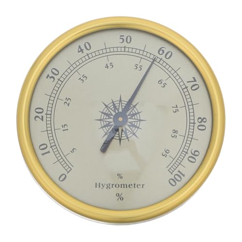 Toyvian Golden Round Analog Hygrometer 2.83 Inch with 2% Rh Resolution and Stable Reliable Readings, Stainless Steel and Glass Material, for Reptile Terrarium and Room Panel Mount