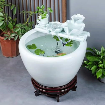 Small Fish Tank White Ceramic Fish Tank Water Tank Balcony Landscaping Water Circulation Office Living Room Ancient Fish Farming Large Tank Fish Tank Kit(XL) - size: Xl
