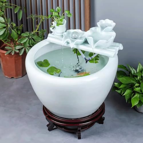 Small Fish Tank White Ceramic Fish Tank Water Tank Balcony Landscaping Water Circulation Office Living Room Ancient Fish Farming Large Tank Fish Tank Kit(Large) - size: Large
