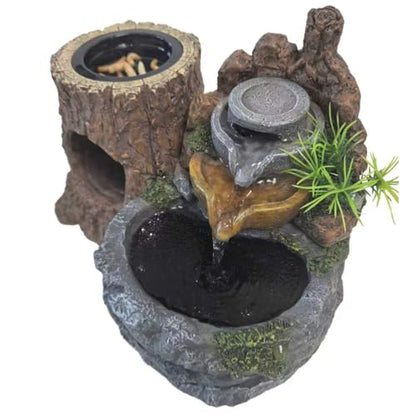 Reptile Water and Hideout Climb Device,Terrarium Waterfall Drinking Fountain, Water Dispenser Fountain with Food Dish for Bearded Dragon, Gecko, Chameleon, Lizard, Tree Frog & Turtle