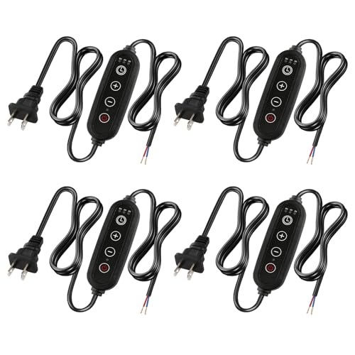 Lamp Dimmer Switch with Cord, Plug-in Dimmer 110-120V Indoor Timer Power Cable with Four Button, Set 2H/4H/8H Automatic Light Switch Timer, 4 Pack - color: Black, size: 4 Pack