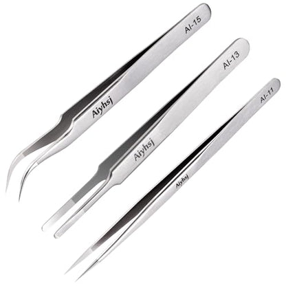 3PCS Precision Tweezers Set, Upgraded High-end Stainless Steel of Tweezer for Craft, Electronics, Soldering, Model, Laboratory Work, Jewelry-Making - style: Set