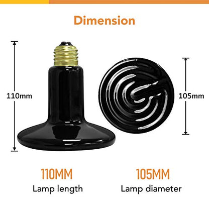 Simple Deluxe 150W Reptile Heat Lamp Bulb No Light Ceramic Heat Emitter Brooder Coop Heater (Pack of 2) - size: 2 Pack