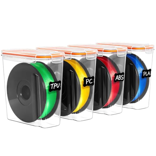 Filament Storage Box - 4 Pack Filaments Container for 3D Printing Filaments Sealing and Protection - Portable Filament Storage with Desiccant&Label,Water-Proof and Dust-Proof 4.0L - color: Orange-4-pack