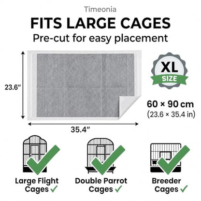 XL Bird Cage Liners 23.6"x35.4" 20pk Bamboo Charcoal | 7-layer bamboo charcoal controls odor & dander. 20-pack = 40 weeks for macaws & large parrots. Quick cleanup at $0.15/day.