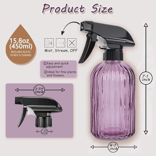 Glass Plant Mister Bottle, 15oz Refillable Water Bottle Spray, Handheld Water Spray Bottle with Adjustable Mist Nozzle for Indoor Flowers, Outdoor Gardening, Cleaning, Hair & Pets Care (Purple) - color: Purple