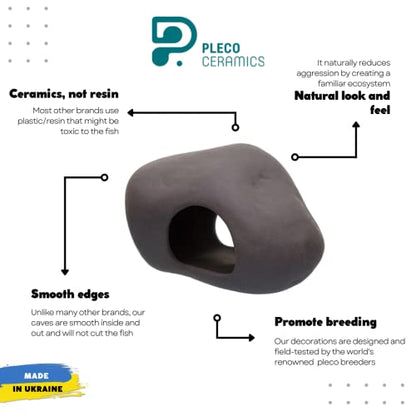 Plecoceramics Cichlid Stone Decoration - Aquarium cave for Cichlids, Betta, Small Fish - Fish Tank Hideway Decor - Betta Toys Hideout Stones House (Stone Medium)