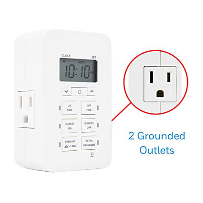 UltraPro Daysmart 7-Day Digital Outlet Timer, 2 Grounded Timer Outlet, Programmable ON/OFF Light, Countdown Plug, 125VAC Light Indoor, Lamp Plug, White, 2 Pack, 46213 - size: 2 Pack