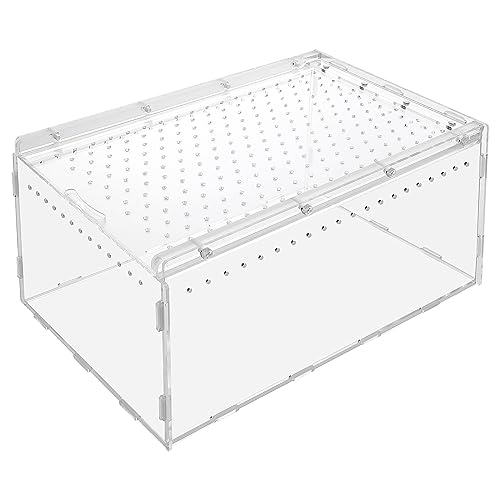 POPETPOP Acrylic Reptile Terrarium Habitat for Spiders, Snakes, Lizards, Geckos, Hermit Crabs, Turtles, 11.81x7.87x5.91in