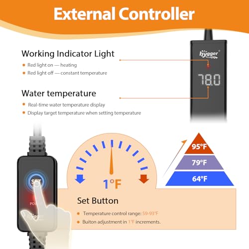 hygger Upgrade Ceramic Aquarium Heater, 100W Digital Fish Tank Heater with Automatic Power-Off and Over-Temperature Protection, Energy Saving Submersible Aquarium Heater for Freshwater and Saltwater - size: 100W