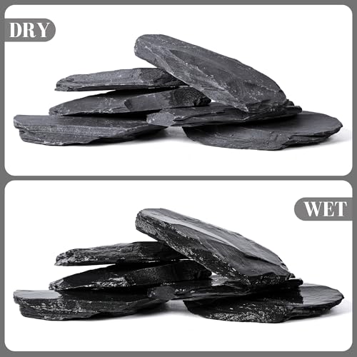 6.1-8.1 Inches Natural Slate Rock, 6 PCS Large Flat Aquarium Stones for Aquascaping, Terrariums, Reptile Tanks & Aquarium Décor