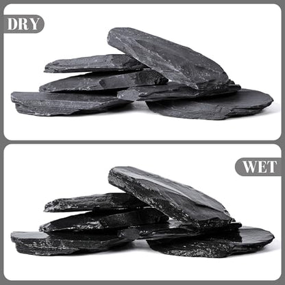 6.1-8.1 Inches Natural Slate Rock, 6 PCS Large Flat Aquarium Stones for Aquascaping, Terrariums, Reptile Tanks & Aquarium Décor