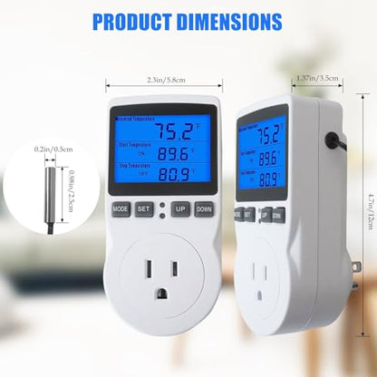 Programmable Plug-in Thermostat Outlet - Digital Temperature Controller with Cycle Timer, 110V 15A, Widely Used for Terrarium, for Refrigerator, for Vivarium, New Version
