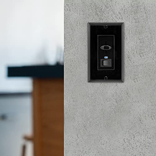 Maxxima Dimmer Light Switch, Black, Blue Indicator Light 3-Way/Single Pole | LED Compatible, 600 Watt Max, Wall Plate Included, Dimmable Lamp and Lighting Control - color: Black, size: Single Pack