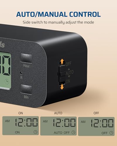 DEWENWILS 24 Hour Programmable Digital Timer Outlet with 1 Grounded Outlet, 2 Pack Timers for Electrical Outlets, 3 Prong Light Timer for Indoor Lamp Fan Aquarium, 125V/15A/1000W, 1/2 HP, Black - style: Black-2PK
