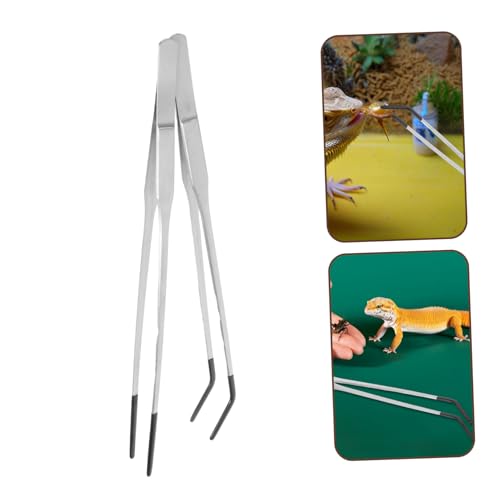 VILLCASE 2pcs Stainless Steel Curved Aquarium Tweezers Rubber Tips for Reptile Feeding for Snakes Turtles Lizards and Safe Pet Feeding Tongs