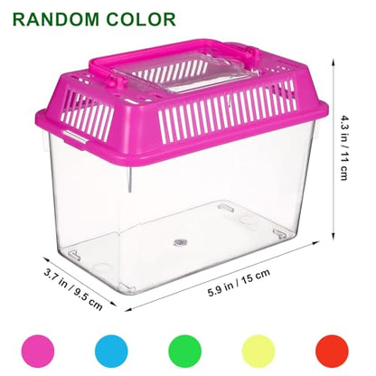 VANZACK 4 Pack Mini Fish Tank, Plastic Reptile Terrarium with Lid and Handle, Portable Plastic Fish Tank and Frog Carrier, Clear Critter Carrier for Small Fish, Turtles, Hamster, Snakes Aquarium