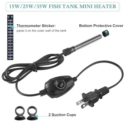 HITOP 35W Super Mini Aquarium Heater: Adjustable Heater for Small Fish Tank 4-10Gallons, with External Controller, Betta Heater for Fish Bowls(35W) - style: 35W(4-10Gal)