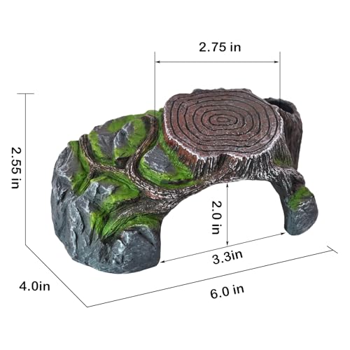 Resin Reptile Hide Cave,Leopard Gecko Cave Hideout Reptiles Habitat Tree Stump Decor Lizard Tank Climbing Ramp Basking Platform Accessories for Gecko Hermit Crab Small Turtle Frog Spider Scorpion