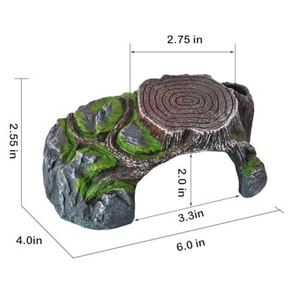 Resin Reptile Hide Cave,Leopard Gecko Cave Hideout Reptiles Habitat Tree Stump Decor Lizard Tank Climbing Ramp Basking Platform Accessories for Gecko Hermit Crab Small Turtle Frog Spider Scorpion