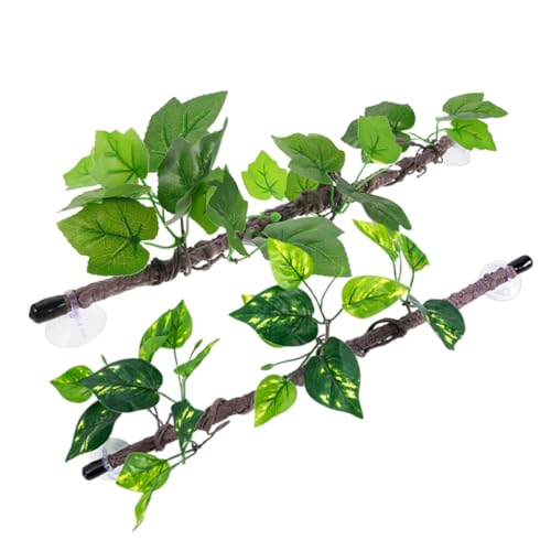 CHILDWEET Artificial Reptile Climbing Branches Terrarium Plants 2pcs with Suction Cups, Flexible Green Jungle Vines Made of Plastic, Decorative and Low Maintenance for Lizards and Pets