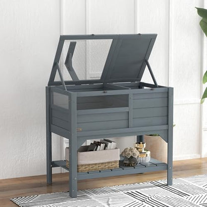 PawHut Tortoise Habitat with Shelf Storage, Reptile Enclosure with Tray, Light Support Frame, Gray - color: Gray