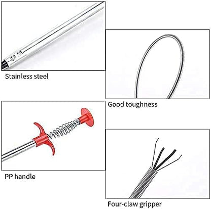 ABS and Stainless Steel Hair Catching Drain Cleaner Wire Spring Sink Cleaning Stick (162cm ; Red)