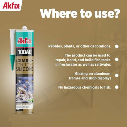 Akfix 100AQ Aquarium Sealant Clear (24x10.1 fl. oz.) – 100% Waterproof, Fish-Safe, High-Speed Curing and Strong Adhesion, Non-Toxic Glass Adhesive for Aquarium Repair | Clear, 24 Pack - color: Clear, size: 24 Pack