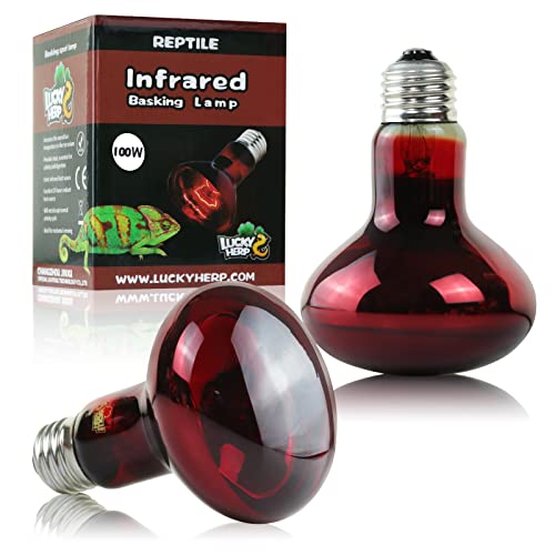 LUCKY HERP 100W Reptile Heat Lamp Bulb 2 Pack, Amphibian Infrared Basking Spot Light Bulb, Red Heat Lamp Bulbs for Reptiles, for Turtle, Bearded Dragon, Lizard, etc - color: Infrared Heat Lamp 100w, size: 100 Watts