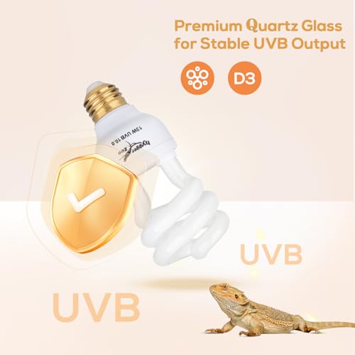 UVB Bulb for Reptiles, 10.0 13W UVB Light for Reptiles, Hygger zoo UVA UVB Reptile Light Bulb Reptile UVB Bulb UVB Light for Bearded Dragon Turtle Lizard Reptile Lamp Terrarium Lamp for Desert Reptile - size: 10.0-13W