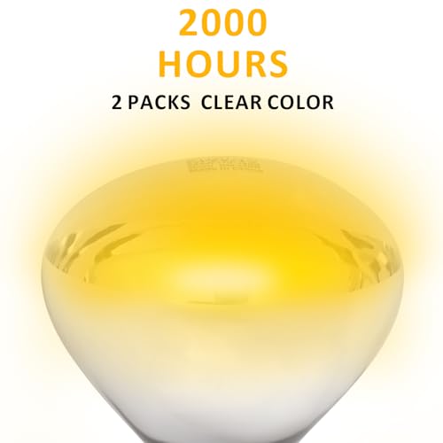 Aiicioo 250W R40 Clear Heat Lamp Bulb R40 Incandescent Heat lamp Bulb for Pets Flood Light Bulb for Chickens Clear Infrared Bath Light E26 Base 2 Pack