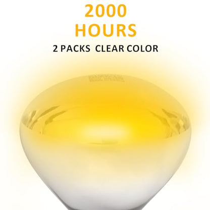 Aiicioo 250W R40 Clear Heat Lamp Bulb R40 Incandescent Heat lamp Bulb for Pets Flood Light Bulb for Chickens Clear Infrared Bath Light E26 Base 2 Pack