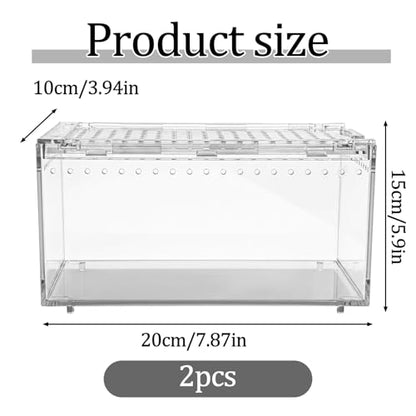 2-Pack Acrylic Terrarium, Large Tarantula Enclosure with Magnetic Lid, Escape-Proof Spider Cage, Hermit Crab Tank, Reptile Habitat for Geckos, Frogs, Isopods