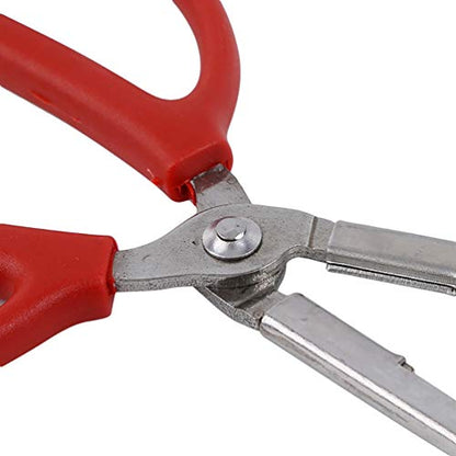 Multi-Function Clip Scissor Tongs Anti-Slip Tool Clip Sea Crab Artifact Crab Tongs 14.5 Inches Long Metal and ABS Material Silver and Red (Curved Head) - size: Curved Head