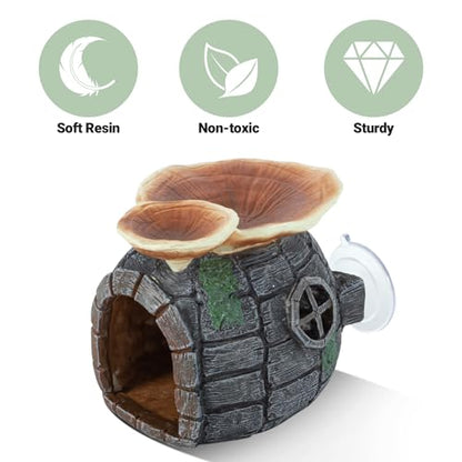 REPTI ZOO Reptile Hide, Multifunctional with Suction Cup, Resin Reptile Hides, and Caves for Reptiles, Gecko, Lizard (Ganoderma Lucidum Shape)