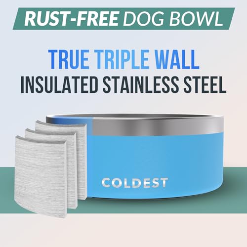 Coldest Dog Bowl - Anti Rust Metal, Non Slip, 3 Layers Insulated Stainless Steel Dog Bowls - Spill Proof & Heavy Duty - Water Bowl for Dogs, Cats & Pets, Dish Washer Safe (100 oz, Celestial Blue) - color: Celestial Blue, size: 100 oz