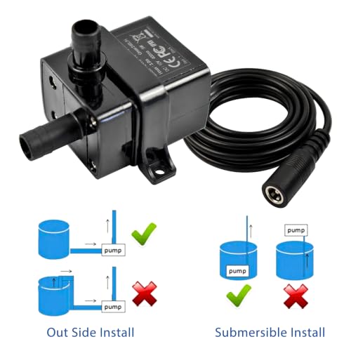 CONQUERALL 2PCS Aquarium Circulation Pump DC 12V 63GPH 9.8ft 5W for DIY PC Water Cooling - color: 12v 5w 240l/H 3m Head, size: 2PCS