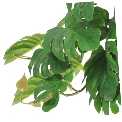 PRETYZOOM Artificial Hanging Plant for Reptile Tank Décor with Suction Cup, 23-Leaf Monstera Fake Plant for Amphibian and Reptile Habitat, Lifelike Terrarium Ornament for Indoor Tanks