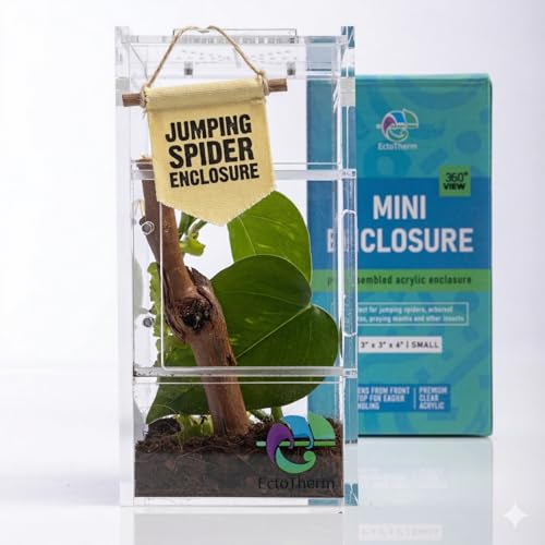EctoTherm Jumping Spider Enclosure - Complete Acrylic Terrarium Habitat for Spiders, Tarantulas, Praying Mantis - Small Spider House with Front Opening Door - Bug Enclosure for Arboreal Species - size: Small