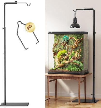 Reptile Heat Lamp Stand Adjustable 21"-62" – Metal Light Holder with Heavy Base for Bearded Dragon, Turtle, Snake, Lizard – Aquarium and Terrarium Heating Lamp Fixture - size: 62" Height